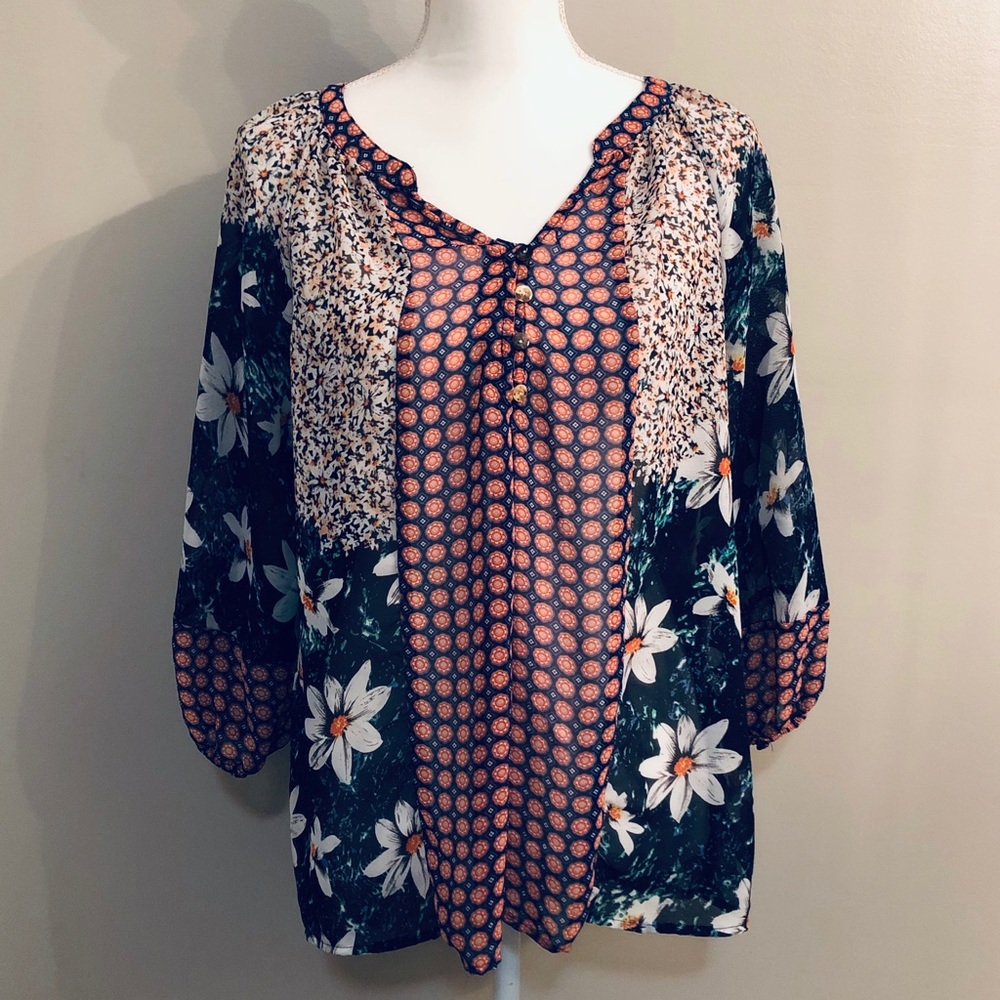 New Directions Floral Bohemian Spring Blouse